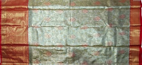VFCollections Women's Traditional Handloom Kanchipuram Silk Pure Pattu Sarees – Parrot Border | Rich Zari Woven Design | Bridal Saree | Unstitched Blouse (VFC700-1)
