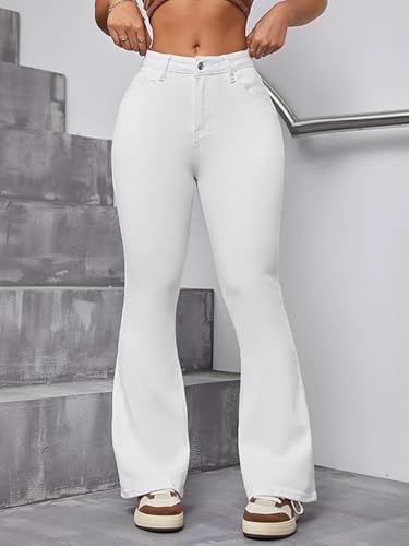 ADBUCKS Women's Wide Leg Fit High Rise Jeans II Bootcut Jeans II (in, Numeric, 26, White)