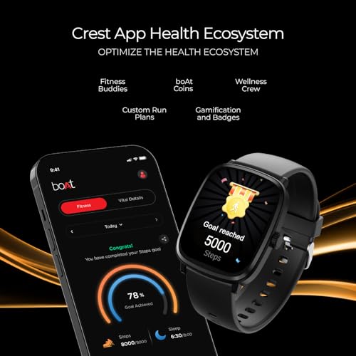 boAt Ultima Regal w/ 2.01”(5.10 cm) Crystal-Clear AMOLED Display, 1000 NITS Brightness,Premium Metal Body, Functional Crown, 100+ Sports Modes, Fitness Smart Watch for Men & Women (Active Black)