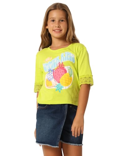 VERO MODA Girls Graphic Print Cotton Green Tshirt