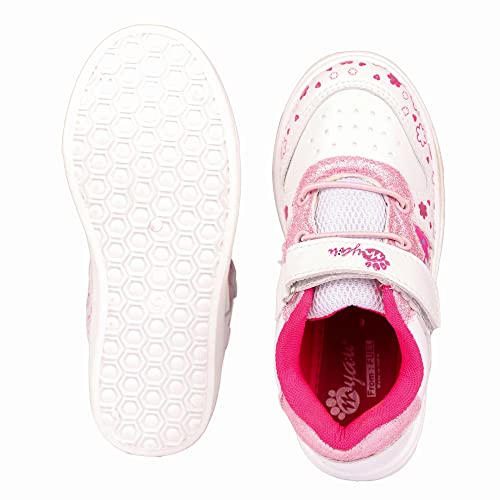 Myau Girls' White Sparkly Printed Shoes - Stylish and Comfortable Footwear for Your Little Princess (White/Pink, Numeric_6)