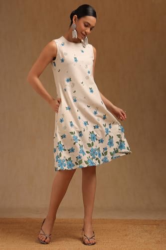 Soch Womens Off White Cotton Floral Print Dress