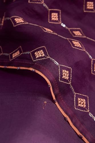 Taneira Women Violet Pure Silk Organza Embroidered Saree with Unstitched Blouse Piece (SPH08H00101-Violet)