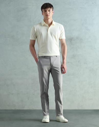 Arrow Men's Tapered Fit Mid Rise Trousers (ARAEOTR2191_Light Grey_34)