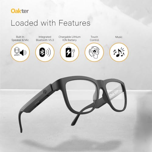 OAKTER Smart Glasses with Wireless Bluetooth | Hands-Free Calling | Open Ear Music | Sport Headset | Intelligent Eyewear | Connect with Your Mobile/Tablet | Black