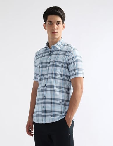Arrow Sport Men's Tartan Checked Original Shirt (ASAKSH1385_Teal_38)