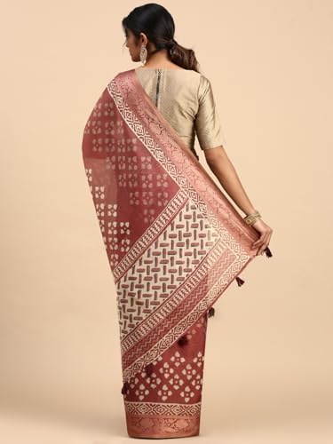 RAMRAJ COTTON Women Semi Silk Tissue Weaving Saree Brown SS284