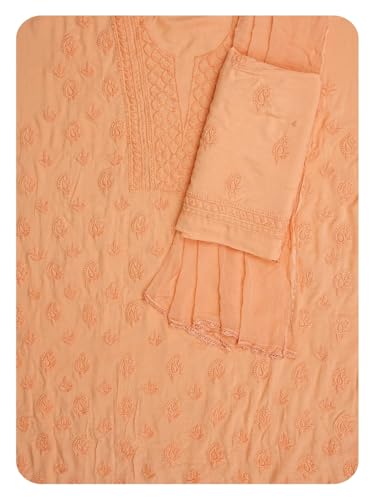 Ada Hand Embroidered Lucknowi Chikankari Unstitched Modal Dress Material Suit Piece with Dupatta for Women 01A368088 Peach
