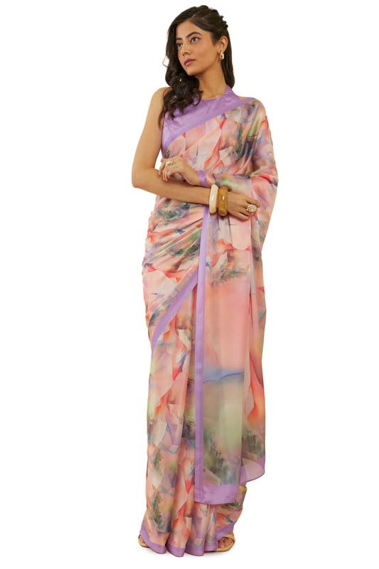 Soch Womens Lavender Abstract Print Crepe Saree