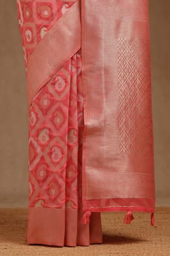 Soch Womens Pink Linen Zari Woven Saree With Zari Woven
