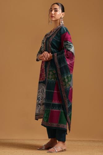 Soch Womens Blue Cotton Digital Printed Botanical Salwar Suit