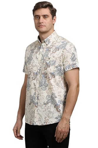 Louis Philippe Men Beige Print Half Sleeves Casual Shirt