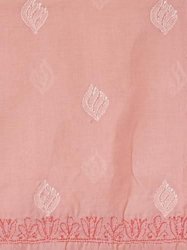 Ada Hand Embroidered Lucknowi Chikankari Unstitched Cotton Dress Material Suit Piece with Dupatta for Women 01A873293 Peach