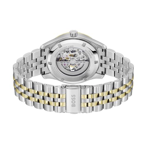 BOSS Principle Skeleton Mech-Automatic Silver White Round Dial Men's Watch|Two Tone Stainless Steel Material|Silver Color Band - 1514237