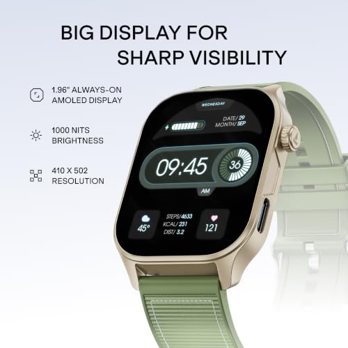 boAt New Launch Ultima Vogue 2, India's First AMOLED Type-C Smartwatch, 1.96" Display, 1000 nits Brightness, Metal Body w/Premium Straps, 10-Days Battery Life, Smartwatch for Men & Women (Jade Green)
