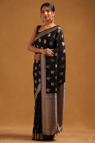 Soch Womens Black Viscose Silk Floral Zari Woven Saree