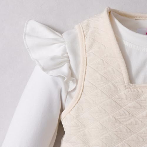 Hopscotch Girls Full Sleeves Beige 3-Pc Tulip Applique Ruffled Pant Set For Ages (4-5 Years)