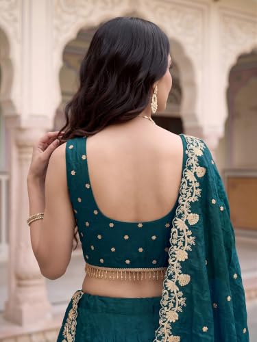 Zeel Clothing Women's Zari Sequins Embroidered Work Crush Silk Lehenga Choli With Dupatta (5136-Dove-Blue-Women-Lehenga-Choli; Free size)