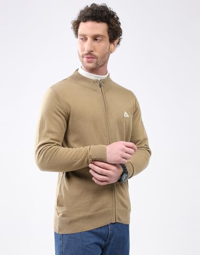 Monte Carlo Men Mock Neck Pullover | Regular Fit Full Sleeve Solid Sweater | Warm Winter Knitwear for Casual & Office Wear Camel L (Pack of 1)