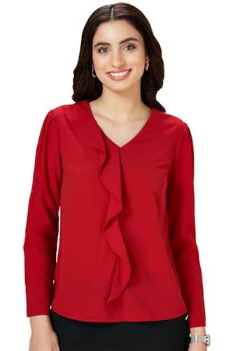 Annabelle by Pantaloons Women's Regular Fit T-Shirt (110152402004_Savvy Red L)