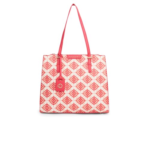 Caprese Shibori Large Tote Bag for Women | Printed Faux Leather Shoulder Bag with Multi-Compartments | Zipper Closure | Includes Detachable Charm | Stylish Everyday Bag (Pink)