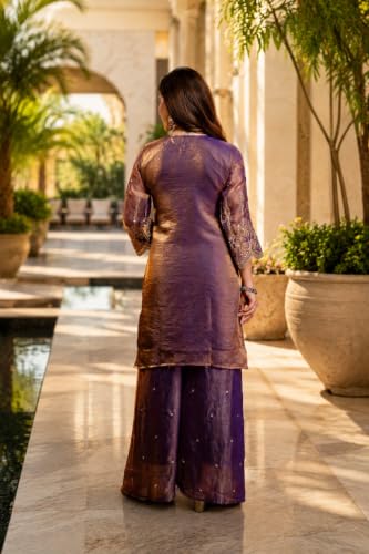 Women's Embroidered Silk Blend Kurta Set With Dupatta And Palazzo