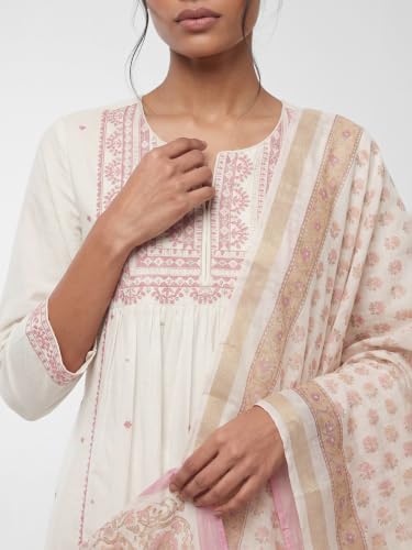 Max Women Embroidered A-line Kurta Set (White_M)