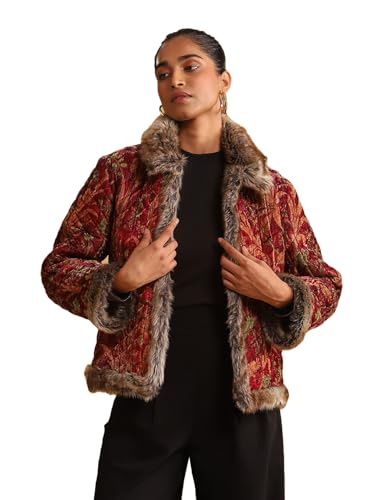 Ritu Kumar Wine Printed Silk Velvet Quilted Jacket