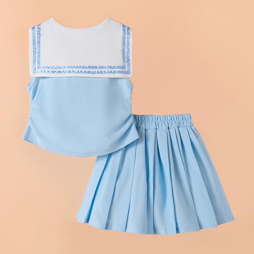 Hoscotch Girls Solid Blue Sleeveless Skirt Set For Ages (2.5-3 Years)