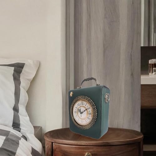 SNAPPSY Womens Leather Shoulder Bag Retro Clock Shaped Bag Lightweight Crossbody Bag Green