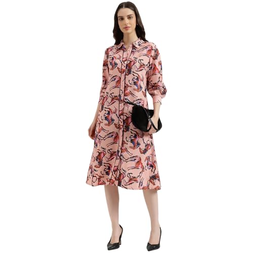 United Colors of Benetton Regular Fit Regular Collar Printed Dress (Size: M) - 26P4WVNDR308I904 Pink