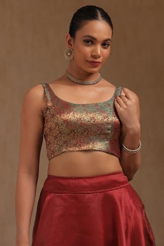 Soch Womens Teal Tissue Zari Woven Padded Blouse with Zari Woven