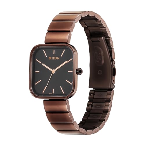 Titan Purple Stackables Quartz Analog Black Dial Metallic Brown Stainless Steel Strap Watch for Women - NT2715QM01F