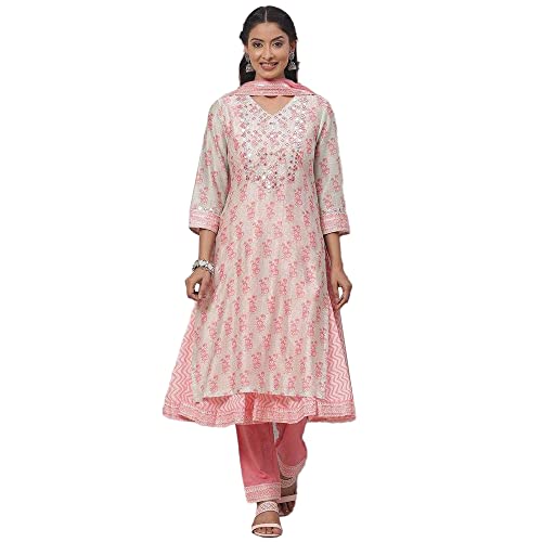 BIBA WOMEN PRINTED NARROW SALWAR KURTA DUPATTA(SKDBANDHAN7871_POWDER BLUE_42)