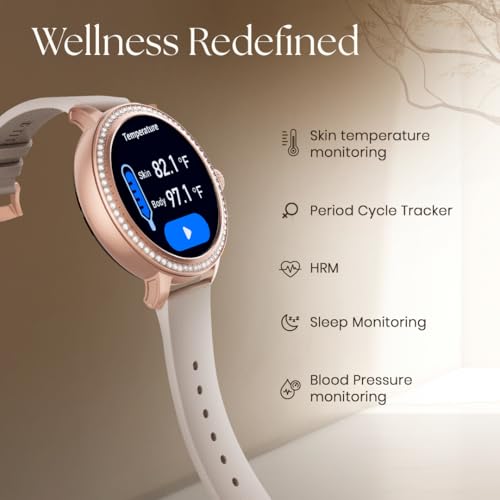 Titan Valerie 1.19" AMOLED Studded Stainless Steel Smart Watch for Women, Next-Gen Chipset, Functional Crown, SOS & BT Calling, Women Wellness Suite, BP & Skin Temp Monitor, Fast Charging (Brown)