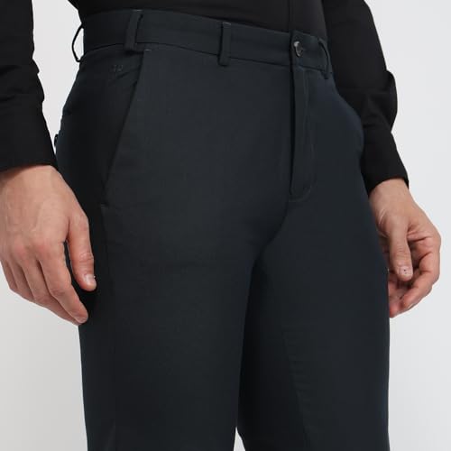 Raymond Men Slim Fit Solid Pattern Polyester Blend Flat Front Formal Trouser Dark Green