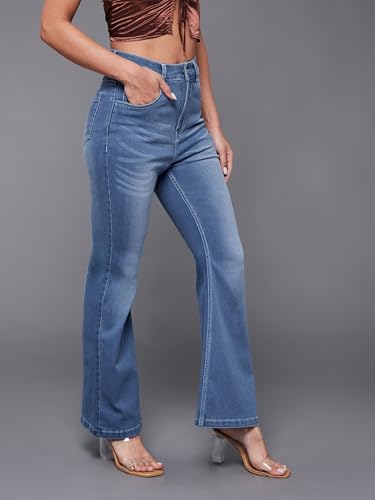Miss Chase Women's Bootcut High Rise Clean Look Regular Stretchable Denim Jeans (MCSS24DEN79-02-824-38, Lagoon Blue, 38)