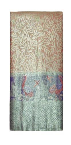 VFCollections Women's Traditional Handloom Kanchipuram Silk Pure Pattu Sarees – Peacocks Border | Rich Zari Woven Design | Bridal Saree | Unstitched Blouse (VFC690-3)
