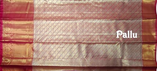 VFCollections Women's Traditional Handloom Kanchipuram Silk Pure Pattu Sarees – Rain Drop Butta | Rich Zari Woven Design | Bridal Saree | Unstitched Blouse (VFC703-3)