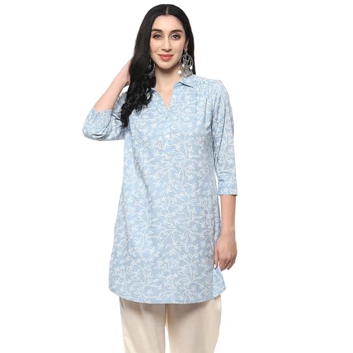 BIBA Women Printed Short_Kurta Mix and Match(TOP & TUNICS20193_Sky Blue_40)