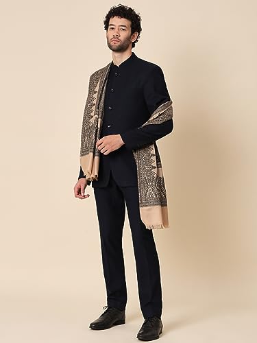 Zamour Kani Weave Woollen Shawl for Men, Traditional Design in Soft and Warm Fabric (Black and White)
