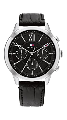 Tommy Hillfiger Morrison Quartz Multifunction Grey Dial Black Leather Strap Watch for Men