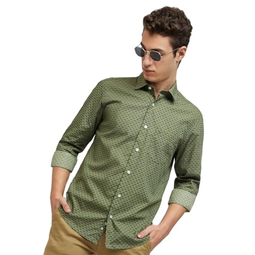 Color Plus Men's Full Sleeve Tailored Fit Medium Green Casual Shirt