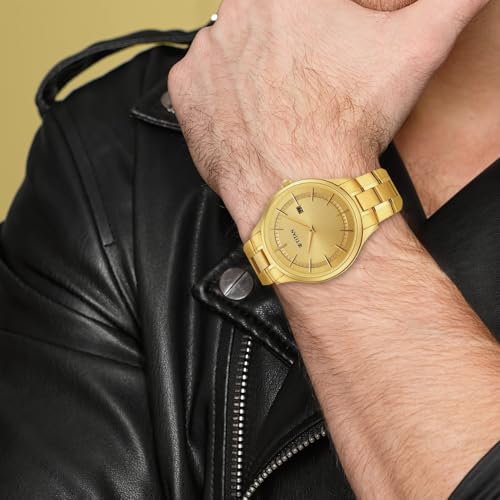 Titan Classique Slimline Champagne Dial Analog with Day and Date Stainless Steel Strap Watch for Men-NS90142YM01