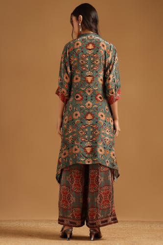 Soch Womens Green Crepe Ethnic Motifs Printed Co-Ord Set With Beads