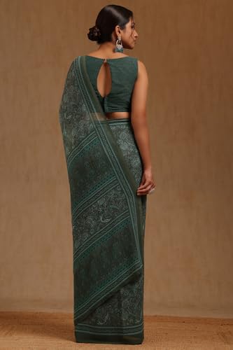 Soch Womens Green Georgette Ethnic Motif Saree