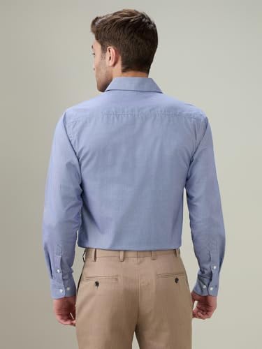 Raymond Men Slim Fit Structure Pattern Pure Cotton Cut Away Collar Full Sleeve Formal Shirt Blue