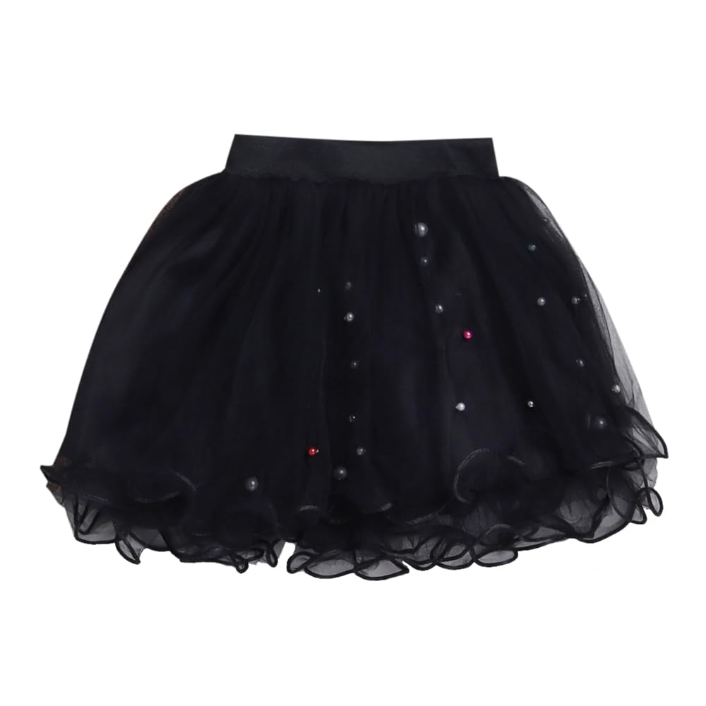 Hopscotch Girls Polyester Ruffled A-Line Knee Length Skirt in Black Color for 4-5 Years (ADX-3074987)