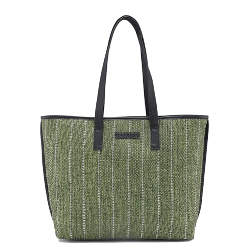 Caprese Evana Tote Medium Green Poly Canvas Striped