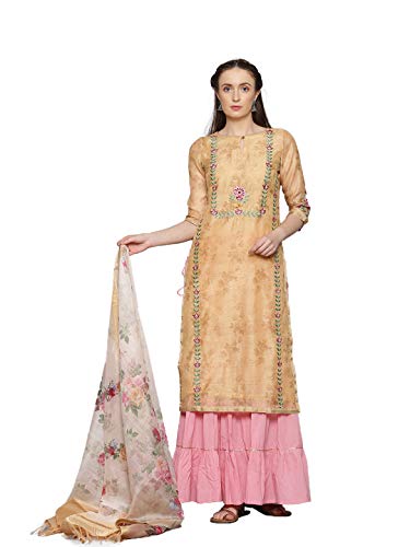 Jaipur Kurti Women's Silk Kurta with Palazzo & Dupatta (AVKPLZ1898_Yellow_S)